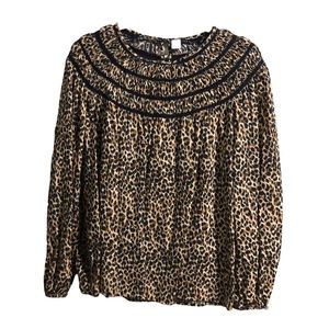 Old Navy Leopard Print Smocked Yoke Blouse L